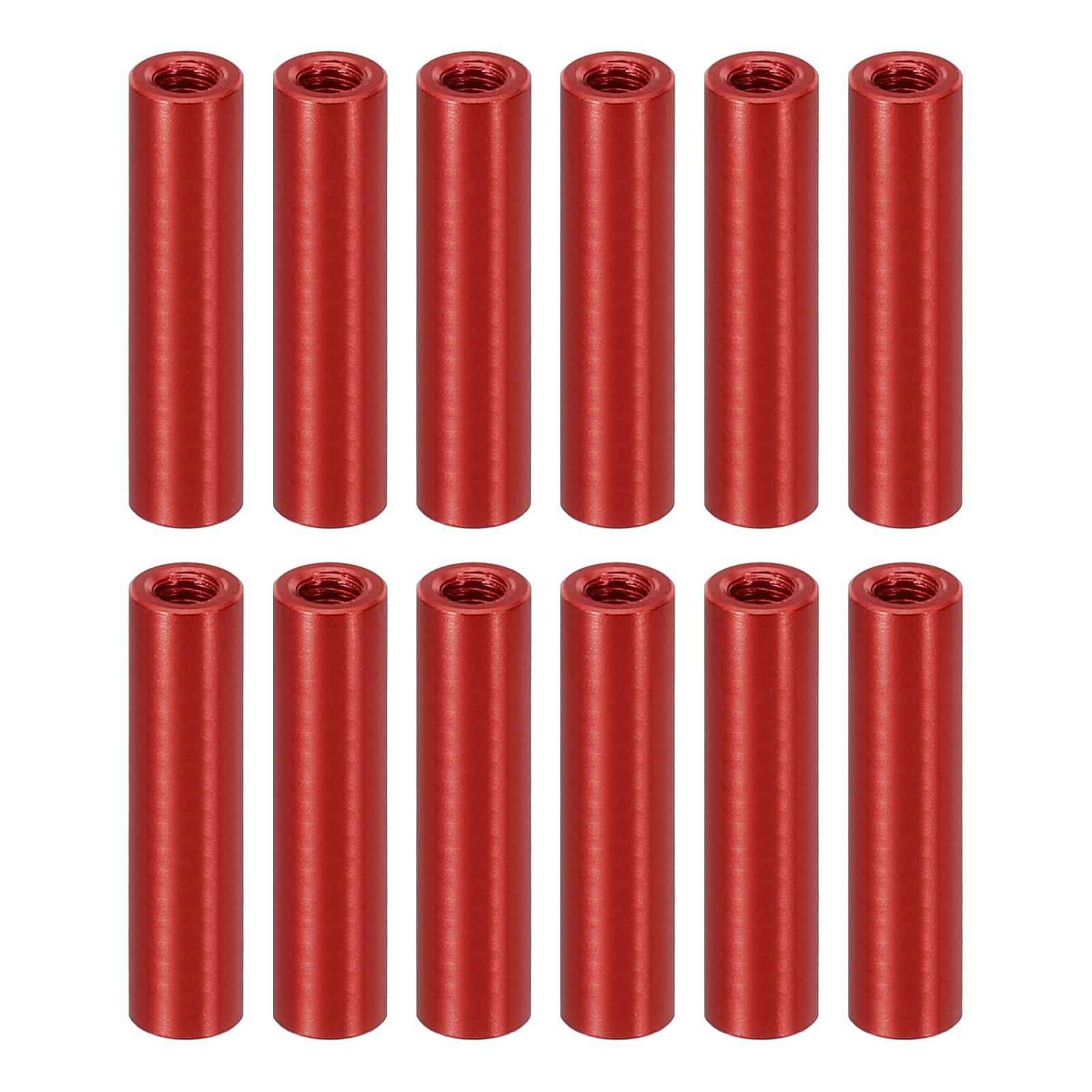 PATIKIL 12pcs M3 Metal Threaded Standoff Spacer Nuts, Round Aluminum Spacers Female Coupling Screws, 1/8" ID x 3/16" OD, Red, (22mm L)