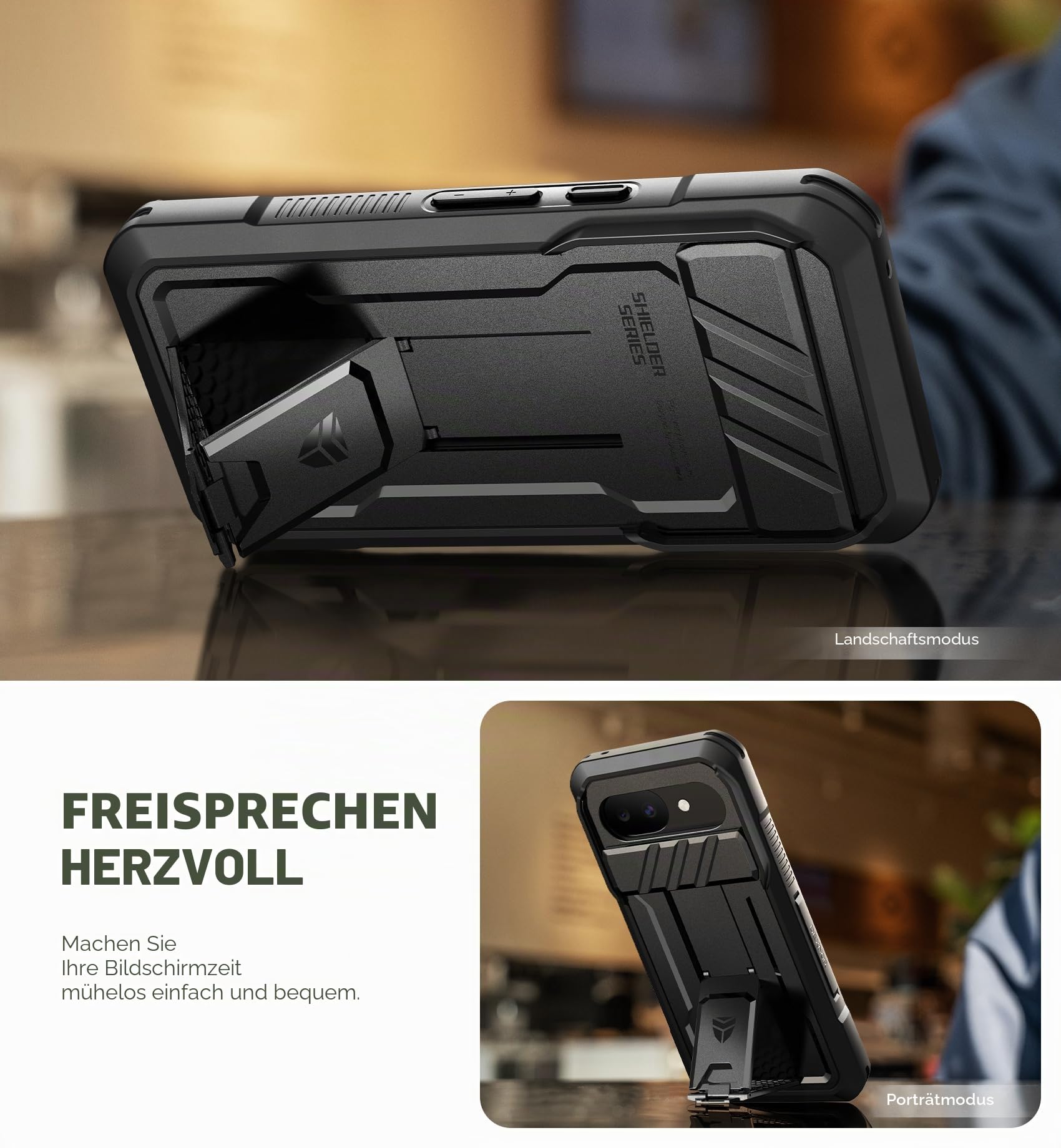 Dexnor Kompatibel mit Google Pixel 10a Hülle mit Eingebaute Schiebekamera Abdeckung&Displayschutz&Kickstand, Schwerlast Stoßfestes Robustes Handyhülle Ganzkörper Stoßfänger Schutzhülle - Schwarz 4