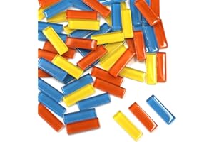 ZWCT 65 Pieces/200g Rectangular Glass Mosaic for DIY Picture Coasters, Home Mosaic Decoration (1.26 inch x 0.4 inch, Mixed Color Series) -Orange Yellow Blue Mix