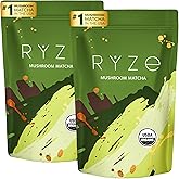 RYZE SUPERFOODS Mushroom Matcha Starter Kit, USDA Organic with 6 Adaptogenic Mushrooms and Ceremonial-Grade Matcha, Energy, Focus, Digestion, Immunity with Turkey Tail, Shiitake, Reishi, 60 servings
