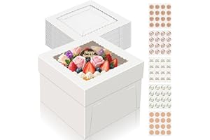 ESSENYA 15 PCS Cake Boxes 10 Inch, 10x10x8 Tall Cake Box, 10 Inch Cake Box with Window, White Bakery Boxes, Large Baking Boxes, Cajas Para Pasteles, 10x10 Cake Boxes for Birthday, Wedding, Party, Business