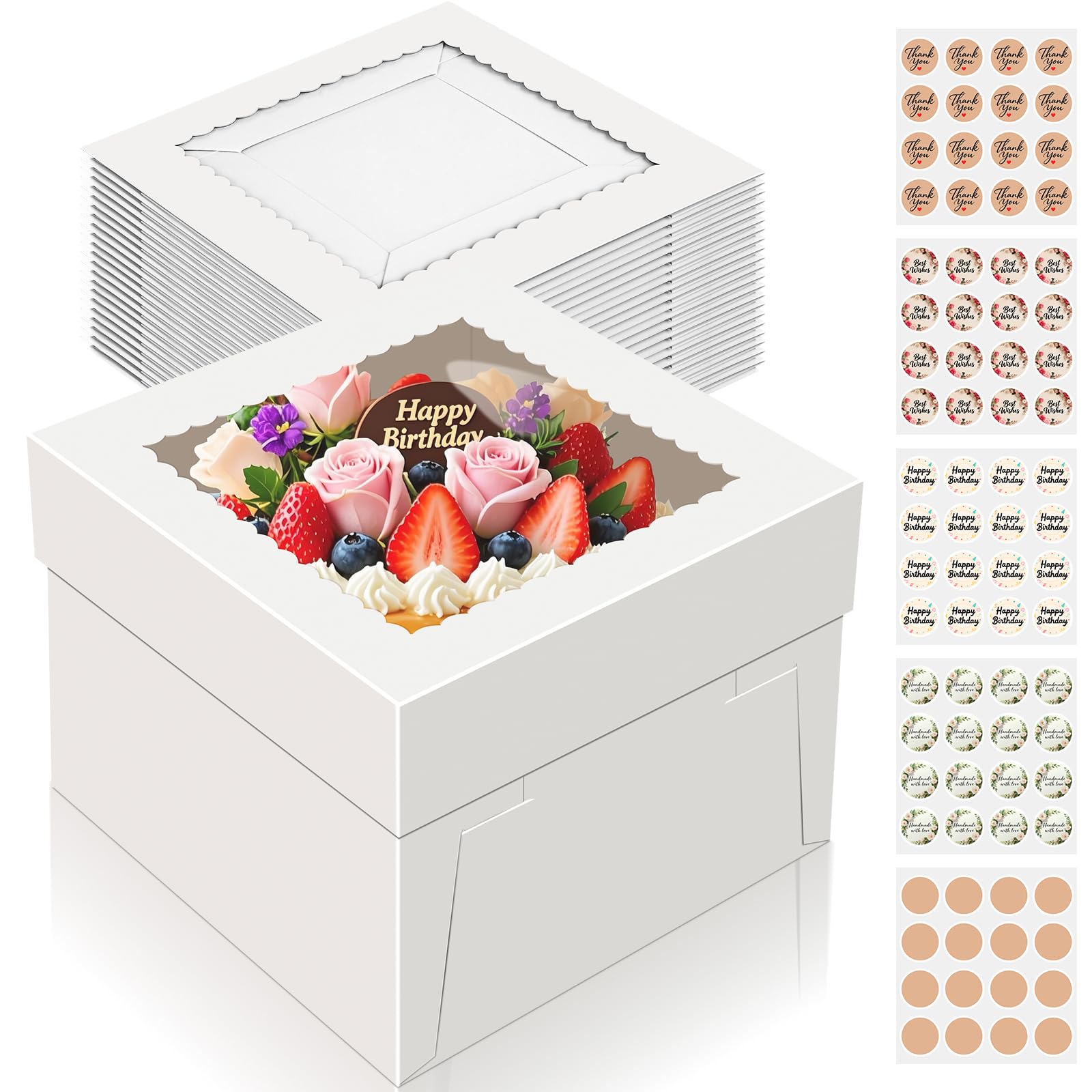 Photo 1 of 15 PCS Cake Boxes 10 Inch, 10x10x8 Tall Cake Box, 10 Inch Cake Box with Window, White Bakery Boxes, Large Baking Boxes, Cajas Para Pasteles, 10x10 Cake Boxes for Birthday, Wedding, Party, Business