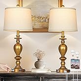 Cinkeda 28" Farmhouse Table Lamps Set of 2 with USB C+A Ports & AC Outlet for Vintage Living Room Retro Bedroom,3-Way Dimmabl