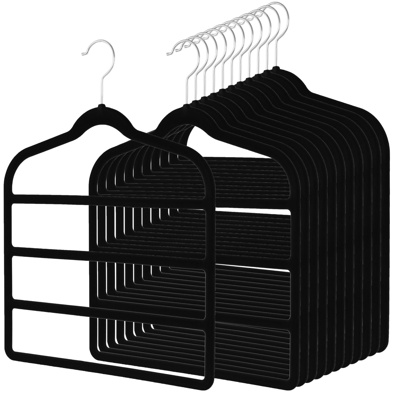 MAKTSAM 12 Pack 40x31cm Velvet Trousers Hanger, Space Saving Black Trousers Hanger, Multi Pants Hanger, Wardrobe Organizer for Trousers Scarf Belts Ties Towel