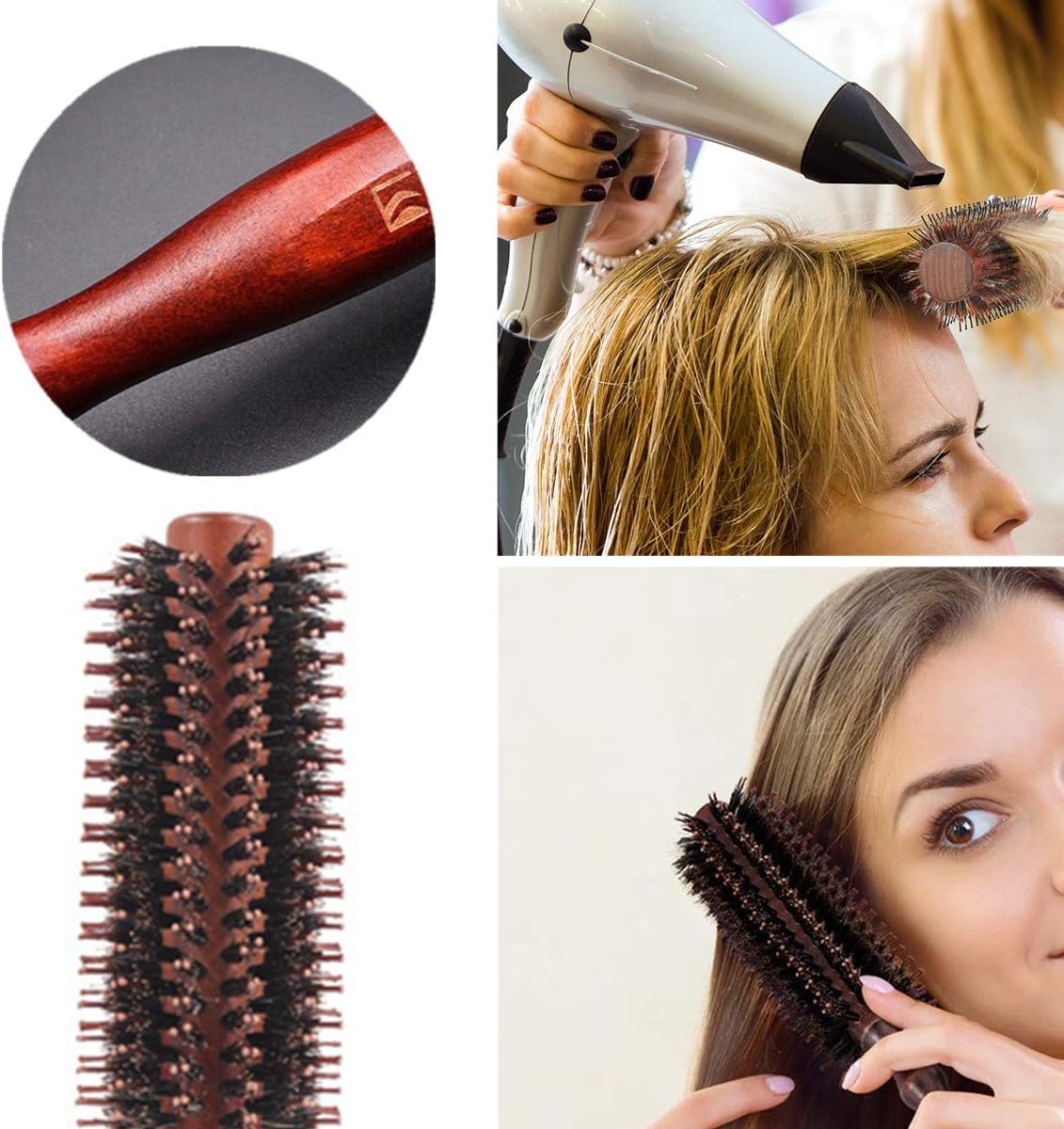 Wooden Round Hair Brush Natural Boar Bristle Hairbrush Anti Static Hairbrush for Hair Styling Drying, Curling - Image 5