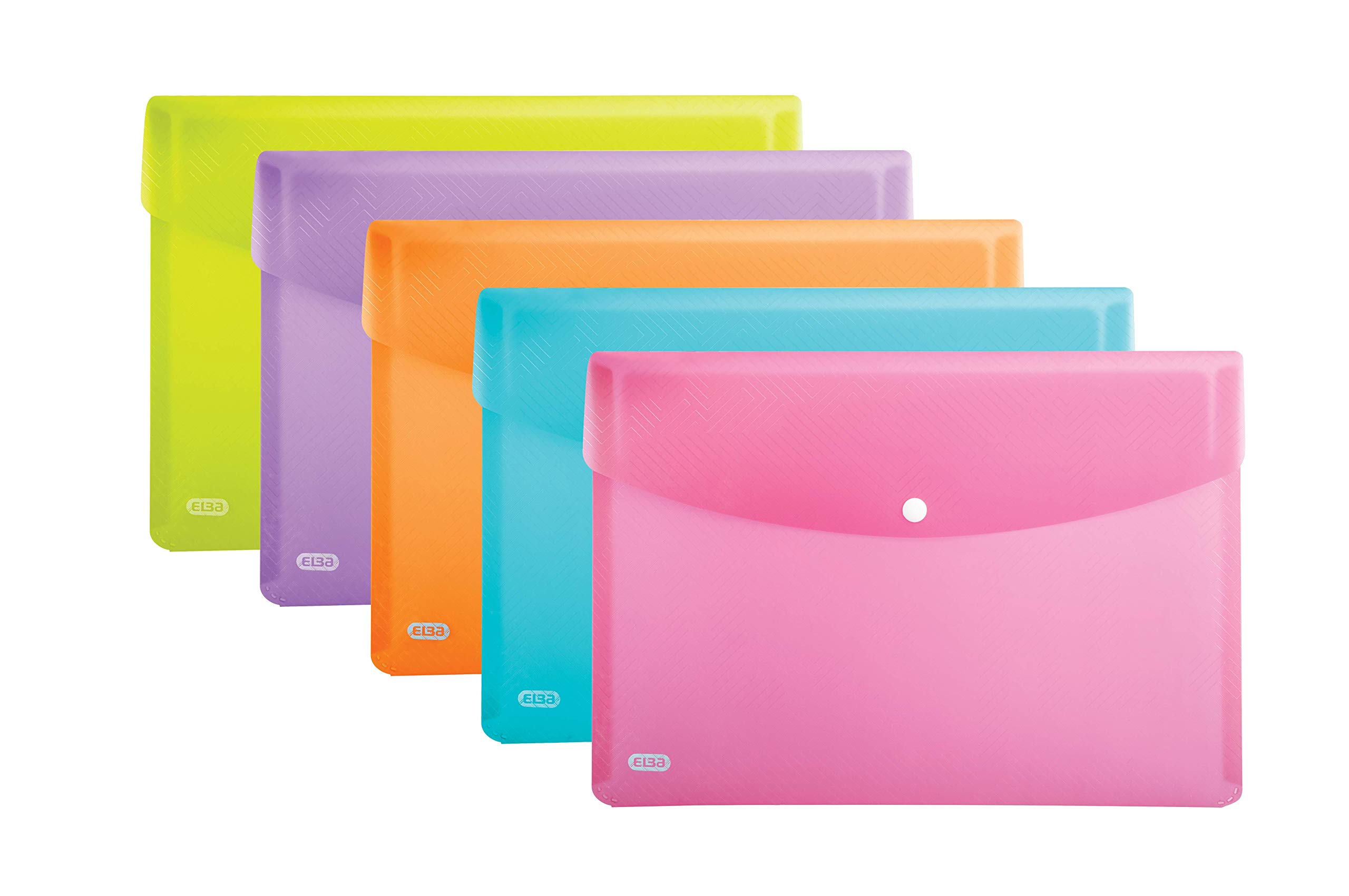 Elba Wallets, Urban A4, Rounded Corners, snap Closure, Pack of 5, Plastic, Translucent, Assorted a4 Assorted Colours
