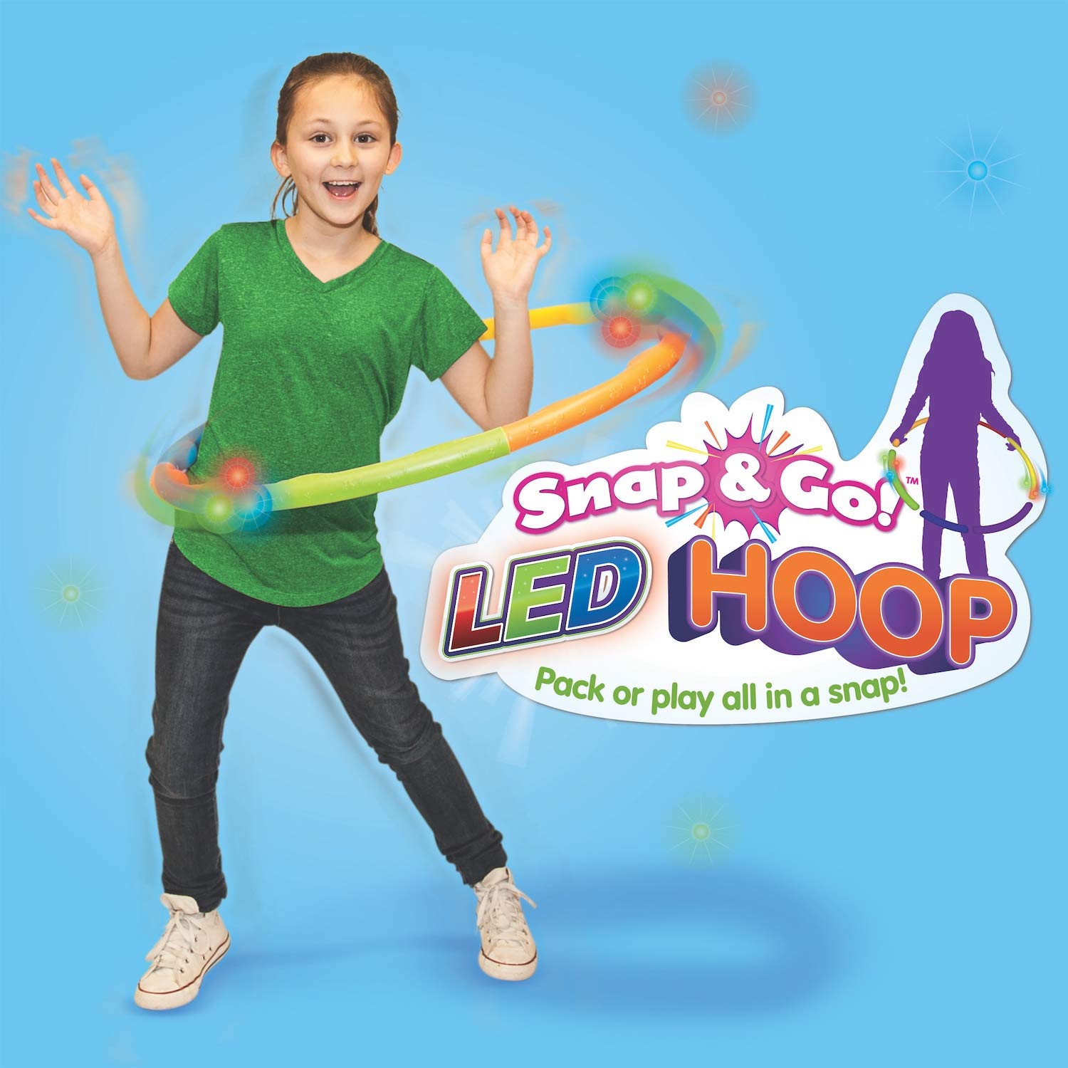 Geospace LED Light Up Snap & Go Multi Color 6 Piece Hula Hoop Toy for Kids Great for Exercise, Birthday Parties (Single Pack) NO Batteries Required