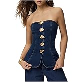 Milumia Women's Metal Button Front Denim Tube Top Elegant Sleeveless Bandeau Tops