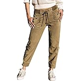 Flamingals Drawstring Straight Leg Khaki Pants for Women Mid Rise Seam Front Tapered Leg Pants with Cargo Pockets