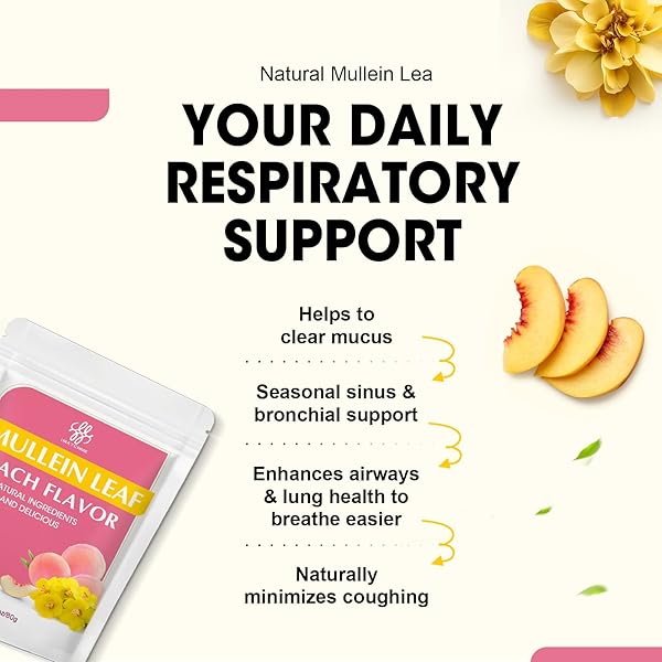 IMATCHME MULLEIN TEA FOR LUNG CLEANSE, RESPIRATORY SUPPORT AND MUCOUS MEMBRANES, WHITE PEACH AND MULLEIN LEAF COMPLEX, GOOD TASTE, NATURAL HEALTHY HERBAL TEA, NO CAFFEINE, NON-GMO, 30 TEA BAGS