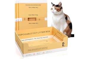 Maxcheck 5 Pcs Disposable cat Litter Box 14.96 x 11.4 x 4.7 Inch Disposable Litter Boxes for Cats, Double Layer Foldable Paper prefilled Portable Tray for Cats, Small Kitty Pets Animals Travel Needs