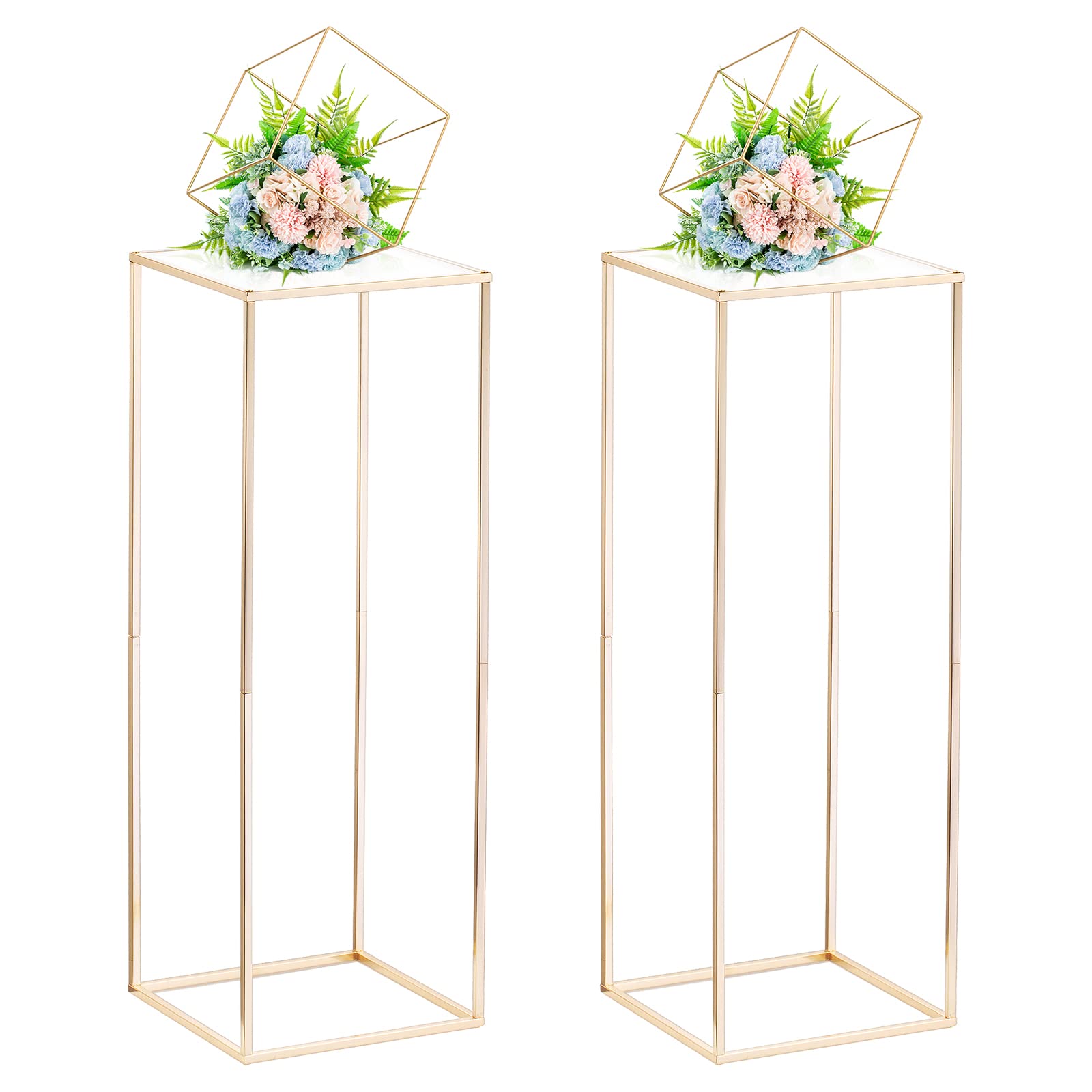 Nuptio Wedding Centrepieces for Tables with Acrylic Panel - 2 Pcs 80cm Tall Gold Vase for Centerpieces Flower Stand for Weddings Party Metal Flowers Vases Column Display Stand for Home Decorations