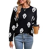 Allifewithu Womens Halloween Knit Sweater Long Sleeve Crew Neck Loose Casual Pullover Sweaters
