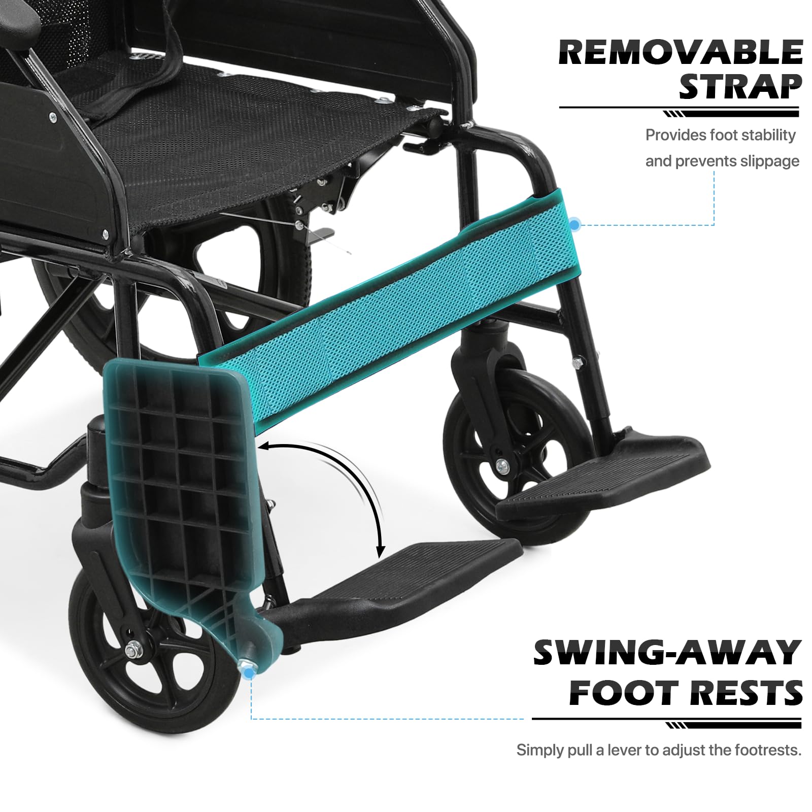 monicare Wheel Chair for Adults with Swing-Away Footrest and Loop-Lock Handbrakes 17.5 inch Seat Wheel Chair 15