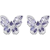 Dckazz Purple Butterfly Earrings for Women Lavender Butterfly Stud Rhinestone Purple Statement Earrings