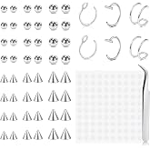 Zolure Fake Piercing Fake Eyebrow Ring Fake Lip Labret Studs Replacement Balls Spike with 100pcs Sticker Non-Piercing Body Jewelry