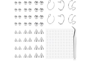 Zolure Fake Piercing Fake Eyebrow Ring Fake Lip Labret Studs Replacement Balls Spike with 100pcs Sticker Non-Piercing Body Jewelry