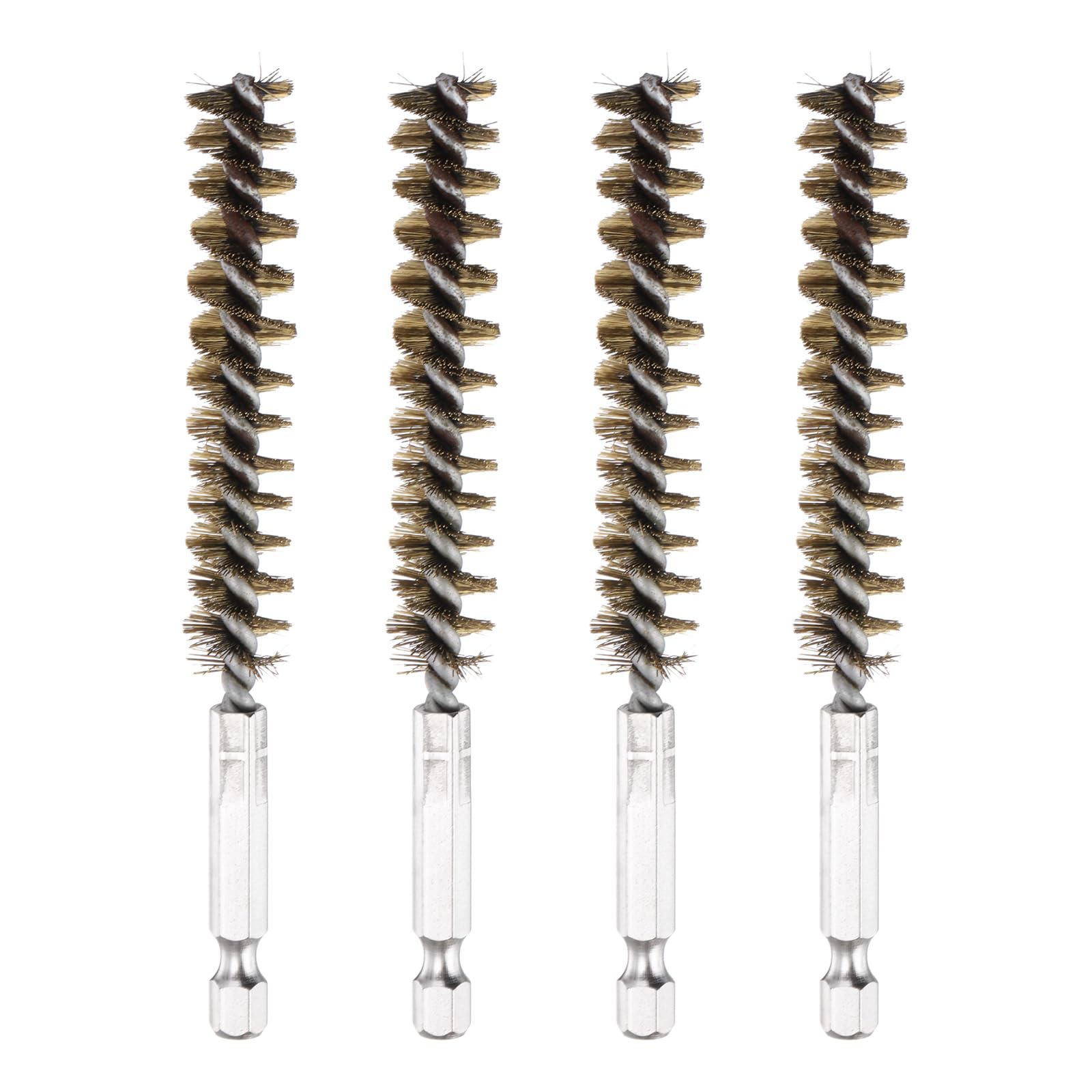 PATIKIL 11mm Dia Bore Brush, 4Pcs Brass Twisted Wire Cleaning Brush Pipe Cleaner with 1/4 Inch Hex Shank for Tubes, Ports, Bearings, Drill Driver, Brass Tone — image 1