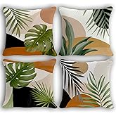 OGILRE Boho Botanical Tropical Leaf Plant Abstract Nature Home Bedroom Decorations Soft Throw Pillow Cover, Watercolor Drawing Boho Pillow Case Pillowcase, 18x18 Inch 4 Pcs