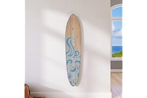 HEADWATERS STUDIO Wooden Surfboard Wall Decor Growth Chart - Surf Board Wall Decor for Kids Room, Wooden Growth Chart for Wall, Surfboard Wall Art, Surfboards for Decoration - Blue Wave (9.5"x 45")