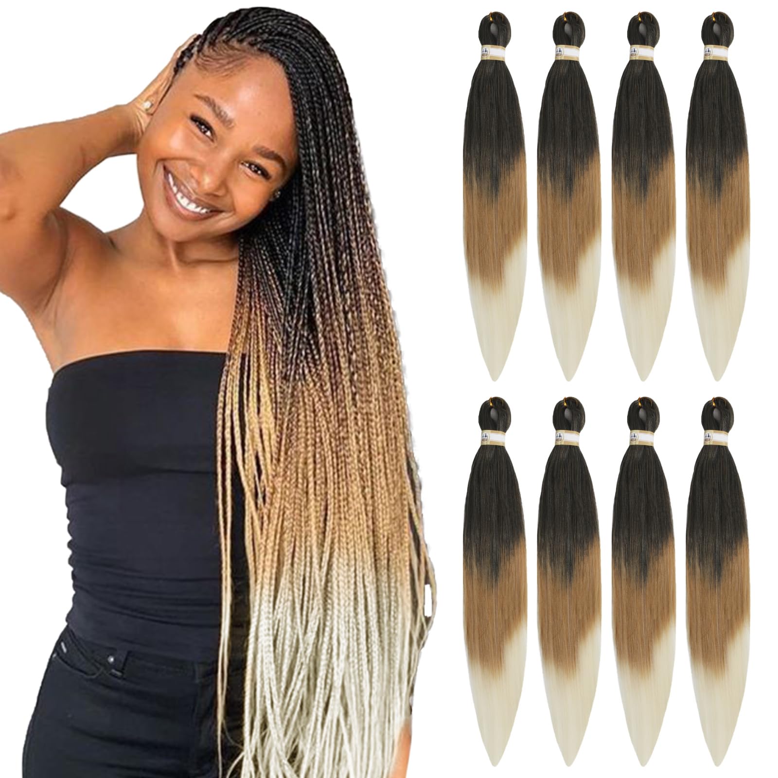 Yebo 26Inch Pre Stretched Braiding Hair 8Packs Easy Braiding Hair Soft Yaki Texture Synthetic Braids Extensions Hair for Women