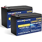 GOLDENMATE 12V 10Ah LiFePO4 Lithium Battery(2 Packs), 5000+ Deep Cycles, Lithium Iron Phosphate Battery, Built-in BMS, Ideal for Power Wheels, Solar, Marine, Fish Finder, Ride-on Toy