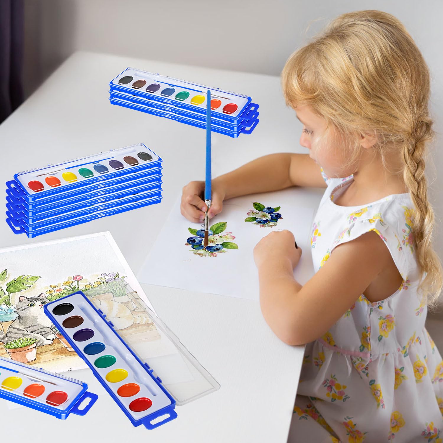 40 Pack Watercolor Paint Set Bulk -Kids Watercolor Paint Set with Brushes | Washable Non-Toxic Water Color Paint Sets for Kids Bulk, Adults, Classrooms, Parties & Art Activities.