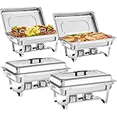 Chafing Dishes for Buffet 4 Pack, 9 Quart Stainless Steel Chafing Dish Buffet Set with Folding Frame, Food Warmers for Parties, Catering Supplies, Banquets, and Weddings