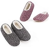Cozylook 2-Pair Women's Soft Sole Slipper Socks with Grippers, Thick Warm Cozy Sherpa Lined Home Socks Set, Cable Knitted Non-slip Fluffy Winter House Bedroom Slippers