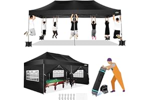 COBIZI 10x20 Canopy with Sidewalls, Heavy duty Party Tent Pop up carpas para fiestas, Tents for Parties, wedding, Outdoor Ez up Foldable Portable Canopy Tent with Wheeled Bag, Black(Windproof Upgrade)