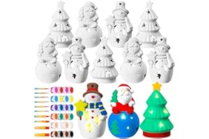 Qilery 12 Sets Ready to Paint Christmas Ceramics with Paint and Brushes, 5" Snowman Santa Christmas Tree Unpainted Figurines Christmas Craft Kits DIY Plaster for Adults Xmas Holiday Party Favor Gift