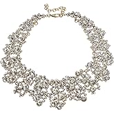 Jerollin Crystal Rhinestone/Pearl Statement Chain Necklace, Vintage Choker Bib Pendant Necklace Bohemian Bling Tassel Collar Statement Necklace for Evening Party