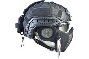 JFFCESTORE MH Updated Version Fast Tactical Helmet Combined with Foldable Half Face Mesh Mask and Goggles for Paintball CS Game Set