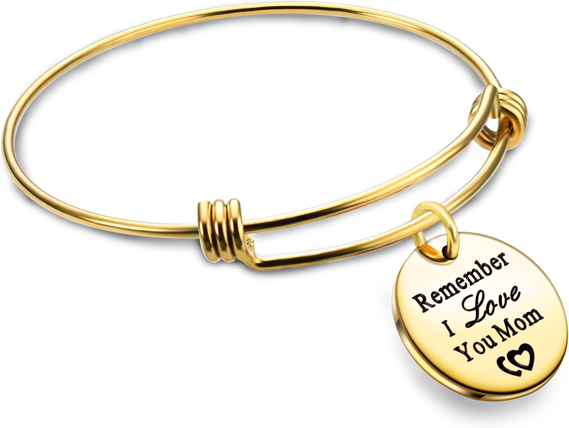 lauhonmin Mom Bracelet Remember I Love You Mom Bangle Stainless Steel 2 Colors(Base and Gold)