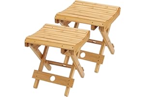 SINJEUN 2 Pack 12 Inch Natural Bamboo Folding Bench Seat Stool Bench for Bathroom, Spa, Sauna, Wooden Seat, Shower Bench Stool, Easy Assembled