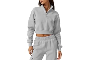 QINSEN Womens Half Zip Crop Sweatshirt High Neck Long Sleeve Pullover Cropped Top