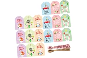 OHPHCALL Easter Hanging Tags Set 96pcs Paper Festival Pendants with 50 Cotton 50 Jute Ropes for Party