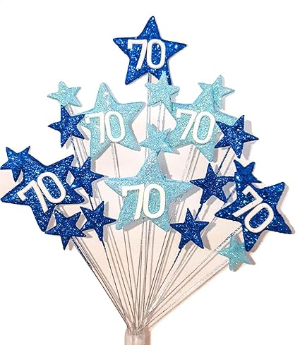Star Age 70th Birthday Cake Topper Decoration In Shades Of Blue