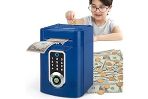 Refasy Touchscreen Piggy Bank ATM Bank Toy for Kids Age 3-12, Electronic Money Bank Coin Bank with Music Kids Safe Birthday E