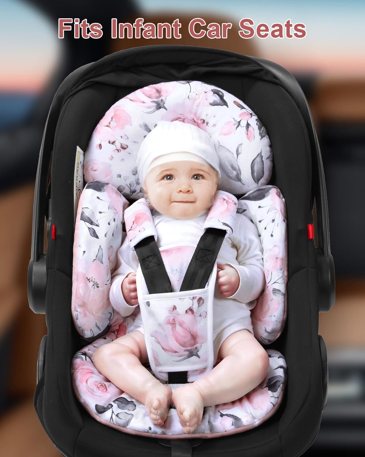 Generic Infant Car Seat Insert Compatible with Mamaroo Swing & Graco Swing and Infant Car Seat, Newborn Insert Baby Head Body Support, Reversible Design, Breathable Soft Fabric, 1Pcs - Pink Floral