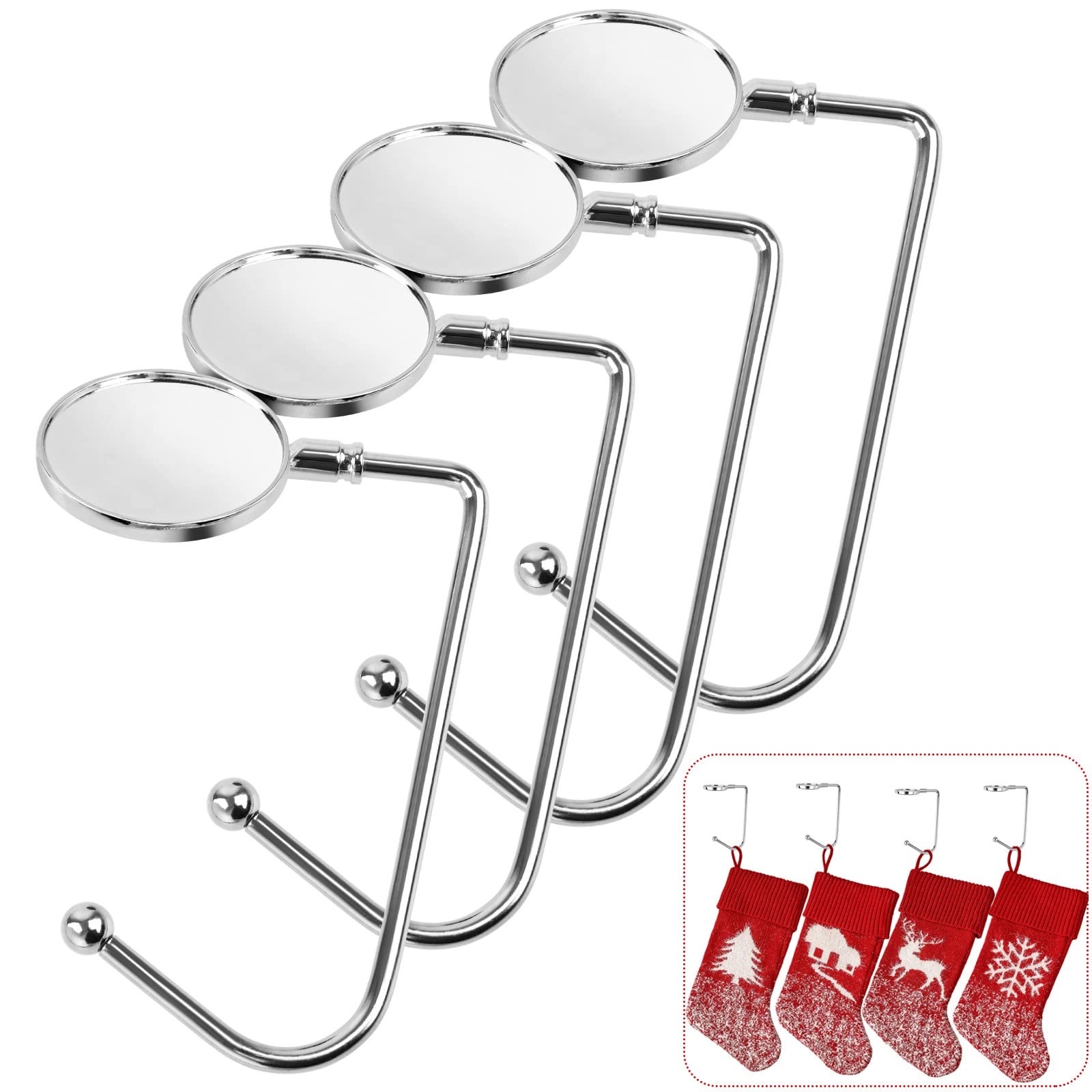 Yeestone Metal Christmas Stocking Holder, 4pc Non-Slip Stocking Hooks, Safety Fireplace Hooks for Decoration