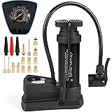 ASYXL Mini Bike Foot Pump Portable Inflator Ball Pump with Pressure Gauge,17PCS Brass Presta & Schrader Valve Nozzle Adapter,