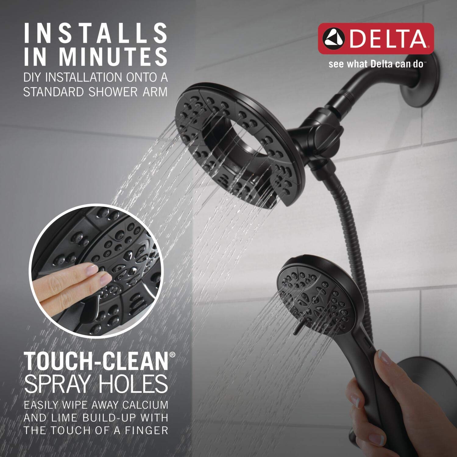 DELTA Arvo 14 Series Matte Black Shower Faucet Set with In2ition 2-in-1 Dual Shower Head with HandHeld Spray Combo, Valve Trim Kit, Matte Black 142840-BL-I (Valve Included)