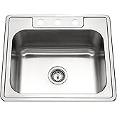 Houzer Stainless Steel 2522-8BS3-1 Glowtone Series Kitchen Sink - 25" Topmount Drop In Multipurpose Sink, Single Bowl Basin, 