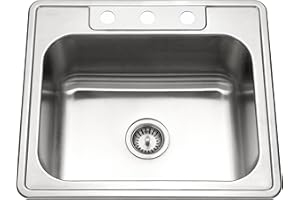 Houzer Stainless Steel 2522-8BS3-1 Glowtone Series Kitchen Sink - 25" Topmount Drop In Multipurpose Sink, Single Bowl Basin, 3 Hole, Ideal for Workstation, RV, Outdoor Kitchen, or Bar