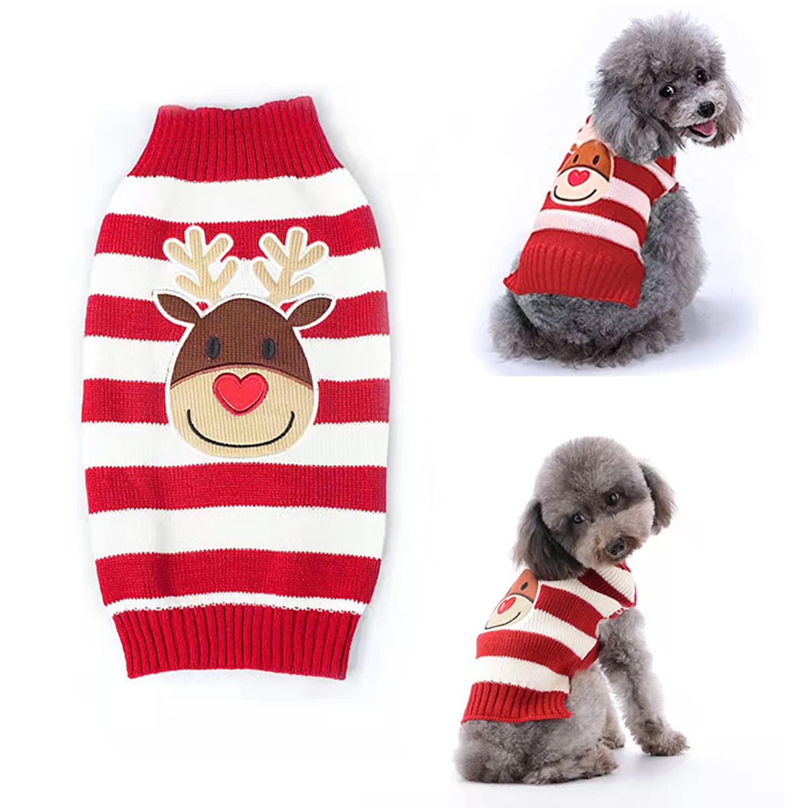 Raking Christmas Knitted Cotton Dog Hoody Turtleneck Sweater Jumper Costume Clothes Apparel Outfit (XXL, Deer-Red)