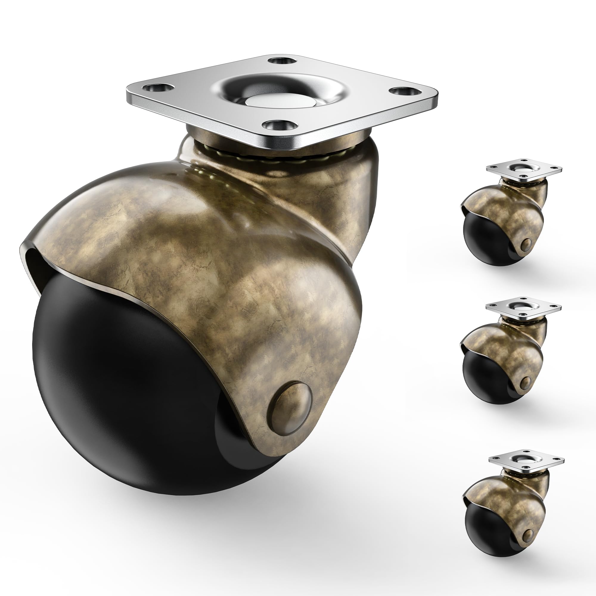Photo 1 of Ball casters 2 inch Without Brake, Antique Brass Casters, Vintage Caster Wheels, Swivel Plate Caster Set of 4 for Furniture, Sofa, Coffee Table, Cabinet, Kitchen Cart