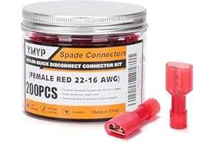 YMYP 200PCS Nylon Female Spade Connector Kit - Red 22-16 AWG - Quick Disconnect Electrical Wire Connectors - Tinned Copper Insulated Terminals for Automotive Electronics Crimp