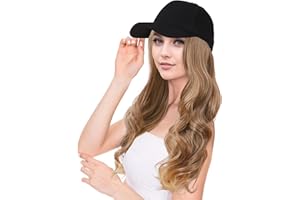 Ausing Baseball Cap Wig for Women Beautiful Natural Long Wavy Hair Extensions with Black Hat 13.8in Sun Protection Fashionabl
