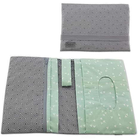 Wickeltasche Windeltasche für unterwegs Wickelmäppchen Windeletui Square mint grau - SmukkeDesign NEU